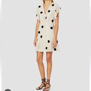 Derek Lam 10 Crosby Polka Dot Silk Blend Short Sleeve V-Neck Mini Dress size 6